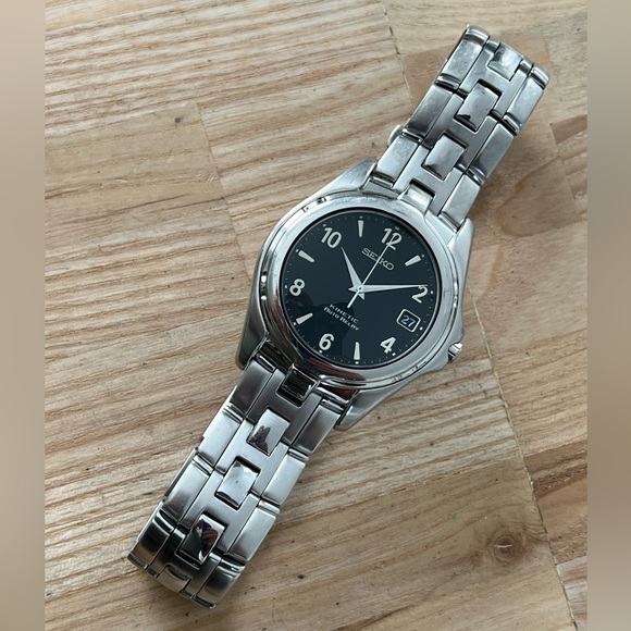 Seiko Kinetic Automatic Vintage Men’s Watch Black Dial Stainless Bracelet Date - Picture 9 of 16